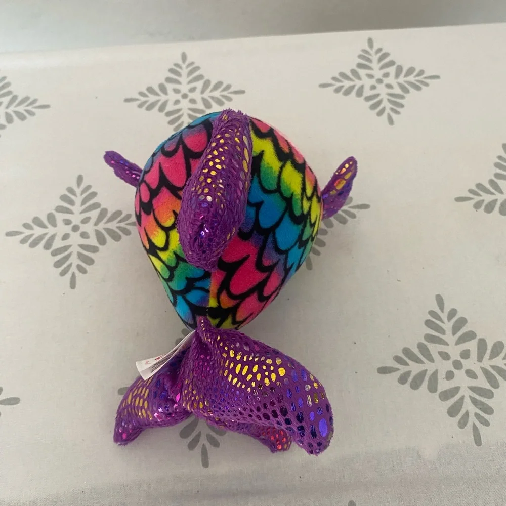 TY Beanie Boo FLIPPY Fish Plush Rainbow Purple Glitter Eyes 6